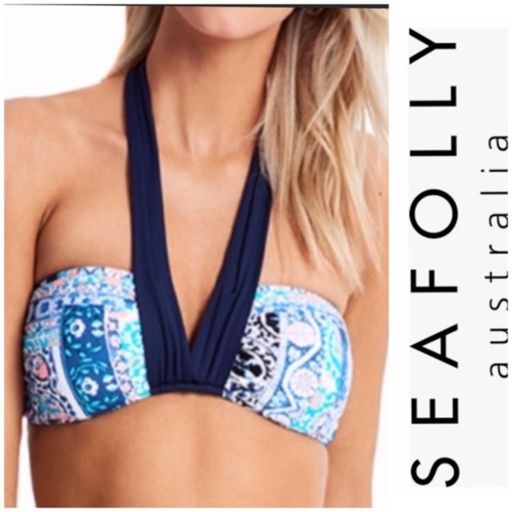 NWTSEAFOLLY silk market bandeau swimsuit top US 6